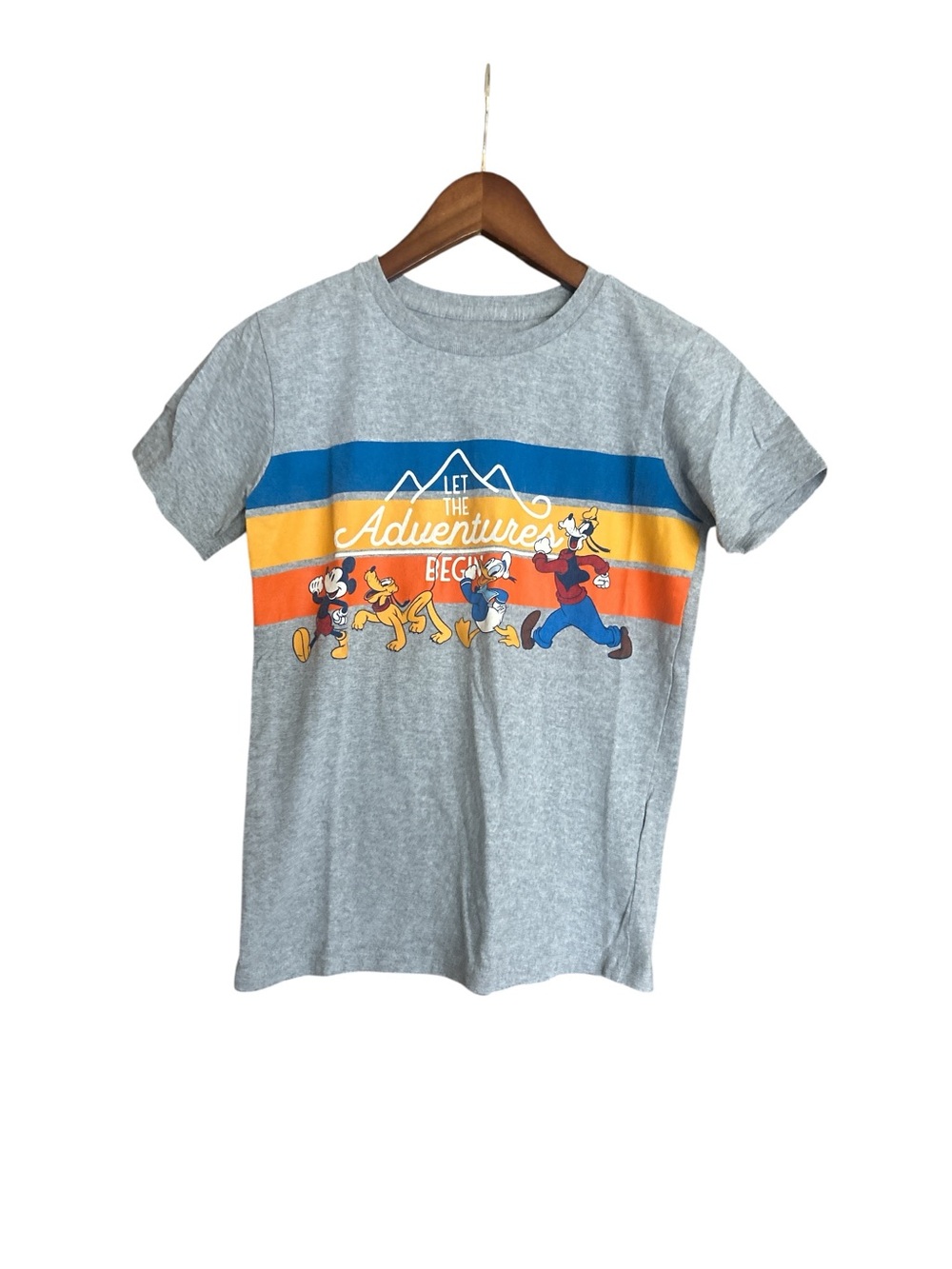 Disney Gray Tee with Blue, Yellow & Orange Adventure Stripe
